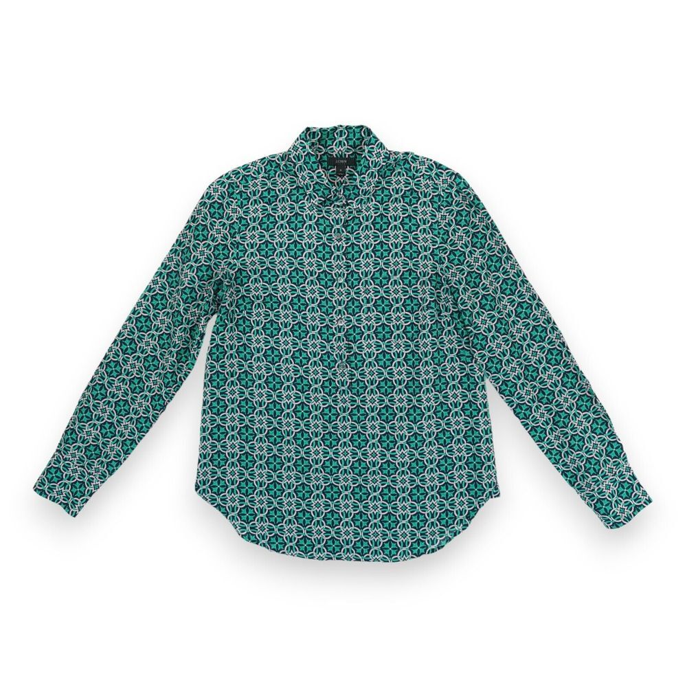J Crew‎ Women's Medallion Popover Style Blouse Size 0 Long Sleeve Button Up